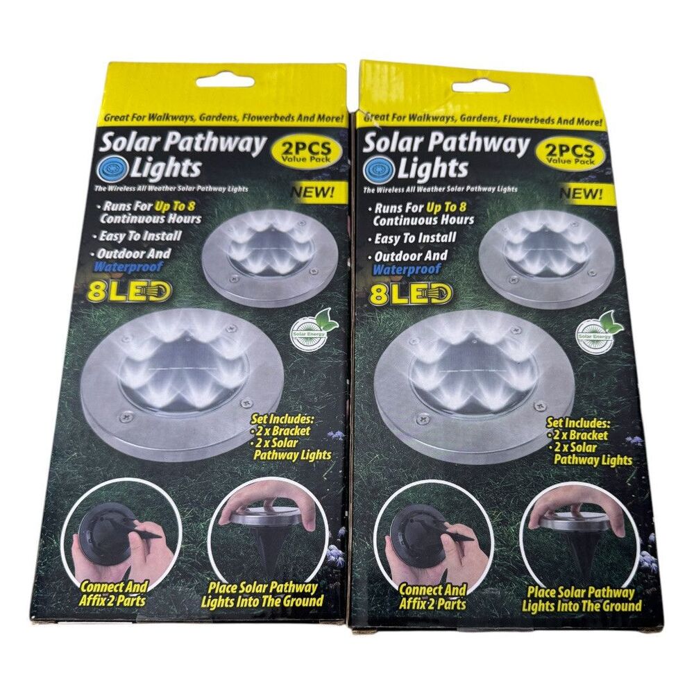Solar Pathway Lights 8 LED Waterproof Outdoor Garden Walkway Disk Lights 4 Pack